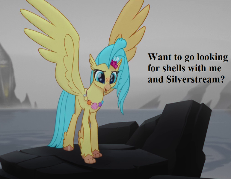 Size: 1008x784 | Tagged: bronybait, classical hippogriff, cropped, cute, derpibooru import, dialogue, edit, edited screencap, hippogriff, implied silverstream, jewelry, my little pony: the movie, necklace, princess skystar, safe, screencap, skyabetes