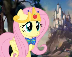 Size: 4072x3256 | Tagged: safe, artist:disneymarvel96, derpibooru import, fluttershy, pony, bowtie, castle, crown, disney, disney princess, jewelry, regalia, snow white, snow white and the seven dwarfs, tiara