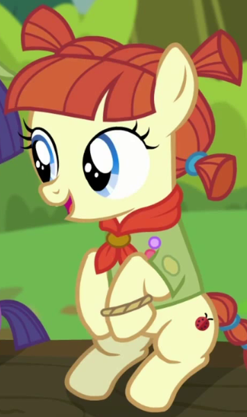 Size: 465x784 | Tagged: safe, derpibooru import, screencap, nature walk, earth pony, pony, the mane attraction, cropped, female, filly, neckerchief, sitting, solo focus