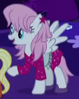 Size: 160x200 | Tagged: safe, derpibooru import, screencap, unnamed character, unnamed pony, pegasus, pony, scare master, background pony, clothes, costume, cropped, female, glitter pony, jem, jem and the holograms, mare, nightmare night costume, solo focus