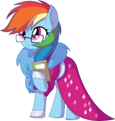 Size: 6585x6958 | Tagged: safe, artist:cyanlightning, derpibooru import, rainbow dash, pegasus, pony, .svg available, absurd resolution, book, clothes, cute, dashabetes, dork, dress, ear fluff, egghead dash, feather, feather boa, female, glasses, mare, meganekko, nerd, rainbow dash always dresses in style, rainbow dork, simple background, smiling, solo, transparent background, vector