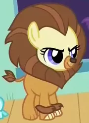 Size: 276x384 | Tagged: safe, derpibooru import, screencap, violet cream, earth pony, pony, made in manehattan, animal costume, background pony, clothes, costume, cowardly lion, cropped, female, filly, solo, the wizard of oz