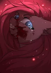Size: 1400x2000 | Tagged: grimdark, artist:dogihotdogi, derpibooru import, pinkie pie, earth pony, pony, blood, bust, crying, female, floppy ears, gritted teeth, looking at you, mare, pinkamena diane pie, portrait, smiling, solo