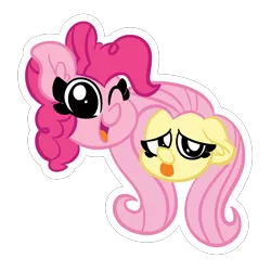 Size: 1500x1500 | Tagged: safe, artist:amethystcutey, derpibooru import, fluttershy, pinkie pie, earth pony, pegasus, pony, :p, cute, diapinkes, duo, female, head only, looking at you, mare, one eye closed, open mouth, shyabetes, simple background, tongue out, transparent background, wink