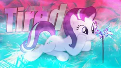 Size: 1280x717 | Tagged: safe, artist:igokapichka, derpibooru import, starlight glimmer, pony, unicorn, female, flower, mare, text, vaporwave, wallpaper