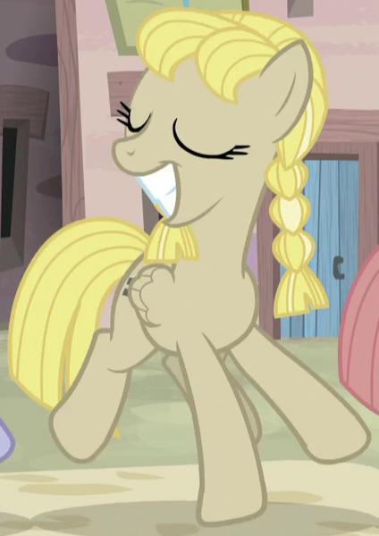 Size: 524x742 | Tagged: safe, derpibooru import, screencap, offbeat, pegasus, pony, the cutie map, animation error, cropped, cult, dancing, eyes closed, fake smile, female, in our town, mare, our town, smiling, solo focus, wide smile