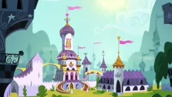 Size: 1280x720 | Tagged: safe, derpibooru import, screencap, pony, horse play, architecture, canterlot, canterlot castle, castle, no pony, scenery, tower