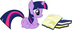 Size: 2224x930 | Tagged: safe, artist:timelordomega, derpibooru import, twilight sparkle, pony, unicorn, applebuck season, book, bookhorse, female, lying, mare, ponyloaf, prone, reading, simple background, smiling, solo, transparent background, unicorn twilight, vector