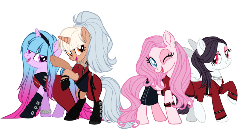 Size: 3752x2052 | Tagged: safe, artist:gihhbloonde, derpibooru import, oc, unofficial characters only, pegasus, pony, unicorn, clothes, female, mare, simple background, transparent background