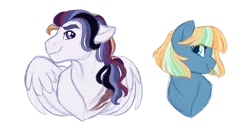 Size: 1024x541 | Tagged: safe, artist:azure-art-wave, derpibooru import, oc, oc:seaspray, oc:stargazer knall, unofficial characters only, earth pony, pegasus, pony, bust, female, magical gay spawn, male, mare, offspring, parent:flash sentry, parent:stygian, portrait, simple background, stallion, tongue out, transparent background