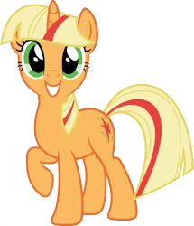 Size: 1920x2233 | Tagged: safe, derpibooru import, edit, vector edit, applejack, twilight sparkle, pony, unicorn, ponyar fusion, female, fusion, looking at you, mare, palette swap, raised hoof, recolor, simple background, smiling, solo, transparent background, unicorn applejack, unicorn twilight, vector