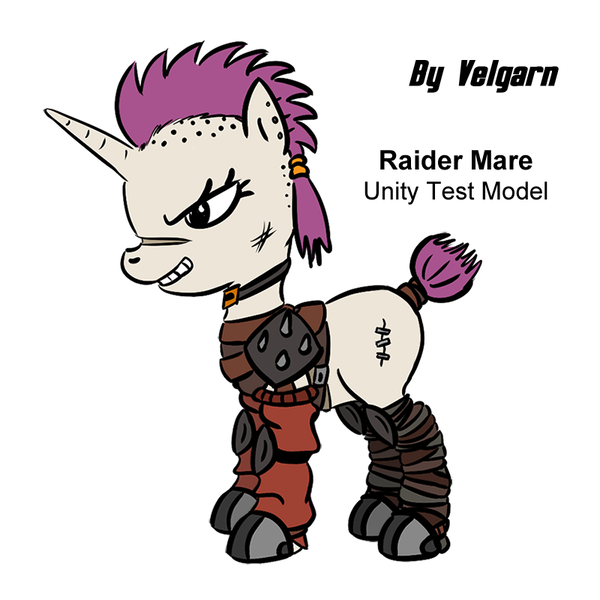 Size: 800x800 | Tagged: safe, artist:velgarn, derpibooru import, pony, unicorn, fallout equestria, armor, belt buckle, belts, blank flank, female, knee pads, mare, piercing, raider, raider armor, scar, shoulder pads, simple background, solo