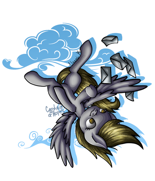 Size: 828x966 | Tagged: safe, artist:captainofhopes, artist:nomearts, derpibooru import, derpy hooves, pegasus, pony, collaboration, envelope, female, letter, mare, signature, simple background, solo, spread wings, transparent background, wings