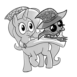Size: 2000x2000 | Tagged: safe, artist:petirep, derpibooru import, oc, unofficial characters only, pony, unicorn, buck legacy, black and white, card art, chibi, chubbie, fantasy class, female, floating, grayscale, hat, jewelry, levitation, magic, monochrome, not trixie, simple background, staff, telekinesis, transparent background, wizard, wizard hat