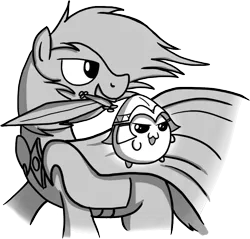 Size: 940x900 | Tagged: safe, artist:petirep, derpibooru import, oc, unofficial characters only, pony, buck legacy, black and white, card art, chibi, chubbie, cloak, clothes, determined, floating, grayscale, hat, helmet, levitation, magic, male, monochrome, simple background, sword, telekinesis, transparent background, weapon