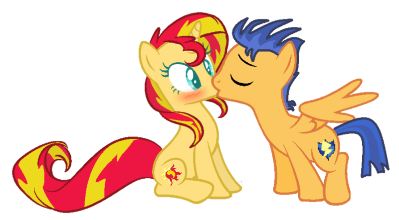 Size: 810x448 | Tagged: safe, artist:3d4d, derpibooru import, flash sentry, sunset shimmer, pony, base used, female, flashimmer, kissing, male, shipping, straight