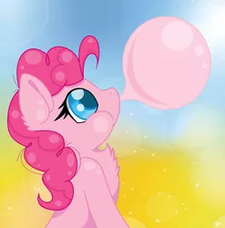 Size: 2152x2176 | Tagged: safe, artist:gblacksnow, derpibooru import, pinkie pie, earth pony, pony, blowing, bubble, bubblegum, chest fluff, ear fluff, female, food, gum, mare, puffy cheeks