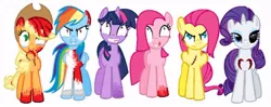 Size: 500x197 | Tagged: grimdark, derpibooru import, applejack, fluttershy, pinkie pie, rainbow dash, rarity, twilight sparkle, earth pony, pegasus, pony, unicorn, fanfic:rainbow factory, lil-miss rarity, blood, lil miss rarity, mane six, pinkamena diane pie, rainbow factory dash, simple background, white background