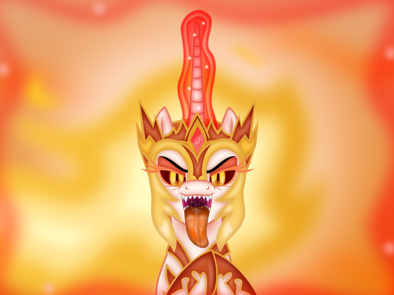 Size: 6144x4608 | Tagged: suggestive, artist:emu34b, derpibooru import, daybreaker, alicorn, pony, absurd resolution, drool, kitchen eyes, magic, maw, mawshot, offscreen character, open mouth, pov, sharp teeth, simple background, solo, teeth, tongue out, vector