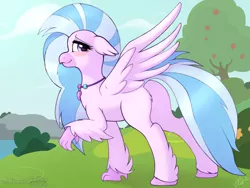 Size: 2048x1536 | Tagged: artist:ratofdrawn, blushing, butt, classical hippogriff, cute, derpibooru import, diastreamies, digital art, female, happy, hippogriff, one hoof raised, plot, safe, silverstream, smiling, solo, spread wings, streambutt, wings