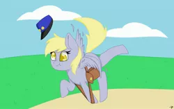 Size: 3408x2136 | Tagged: safe, artist:gblacksnow, derpibooru import, derpy hooves, pegasus, pony, colored pupils, cute, derpabetes, derpy doing derpy things, female, hat, mailmare, mare, nose wrinkle, solo, tripping