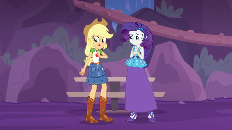 Size: 1920x1080 | Tagged: safe, artist:starman1999, derpibooru import, edit, edited screencap, screencap, applejack, rarity, equestria girls, equestria girls series, rollercoaster of friendship, applejack's hat, belt, boots, clothes, cowboy hat, denim skirt, female, freckles, hat, long skirt, shoes, skirt, stetson