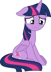 Size: 3000x4225 | Tagged: safe, artist:cloudyglow, artist:yanoda, derpibooru import, twilight sparkle, twilight sparkle (alicorn), alicorn, pony, the beginning of the end, .ai available, female, floppy ears, frown, mare, sad, simple background, sitting, solo, transparent background, vector