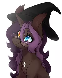 Size: 720x900 | Tagged: safe, artist:sararini, derpibooru import, oc, oc:midnight muse, pony, unicorn, bust, female, glasses, hat, heterochromia, mare, portrait, simple background, solo, white background, witch hat