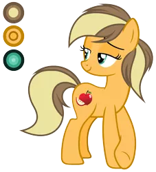 Size: 1844x2028 | Tagged: safe, artist:diamond-chiva, derpibooru import, oc, oc:apple crisps, earth pony, pony, female, mare, offspring, parent:applejack, parent:caramel, parents:carajack, reference sheet, simple background, solo, transparent background