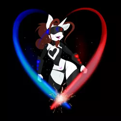 Size: 2570x2570 | Tagged: safe, artist:lil miss jay, derpibooru import, oc, oc:phony tail, unofficial characters only, anthro, zebra, zebracorn, beat saber, blank flank, clothes, cyberpunk, facial hair, femboy, freckles, goatee, heart freckles, lipstick, male, merchandise, socks, solo, sweat, thigh highs, trap, weapon