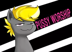 Size: 1796x1284 | Tagged: suggestive, artist:pencil bolt, derpibooru import, oc, oc:pencil bolt, pegasus, pony, looking at you, male, pussy worship, smiling, solo, solo male