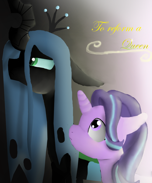 Size: 978x1175 | Tagged: artist:mr100dragon100, comic cover, comic:to reform a queen, derpibooru import, queen chrysalis, reformed starlight, safe, starlight glimmer