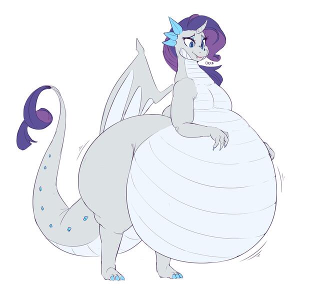 Size: 3412x3209 | Tagged: artist:sirmasterdufel, belly, big belly, chubby, derpibooru import, dragon, dragoness, dragonified, fat, female, huge belly, impossibly large belly, morbidly obese, obese, oof, questionable, raridragon, raritubby, rarity, solo, solo female, species swap