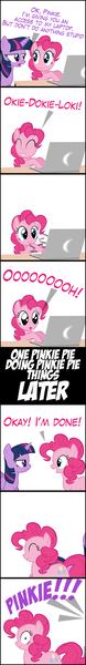 Size: 2000x15301 | Tagged: safe, artist:mrkat7214, derpibooru import, pinkie pie, twilight sparkle, twilight sparkle (alicorn), alicorn, earth pony, pony, comic:twilight vs. computer, comic, computer, dialogue, dilated pupils, laptop computer, noodle incident