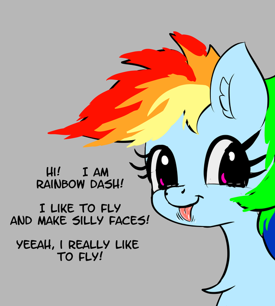 Size: 3743x4157 | Tagged: safe, artist:xbi, derpibooru import, rainbow dash, pegasus, pony, bust, chest fluff, cute, dashabetes, dialogue, ear fluff, female, gray background, mare, portrait, simple background, solo, tongue out