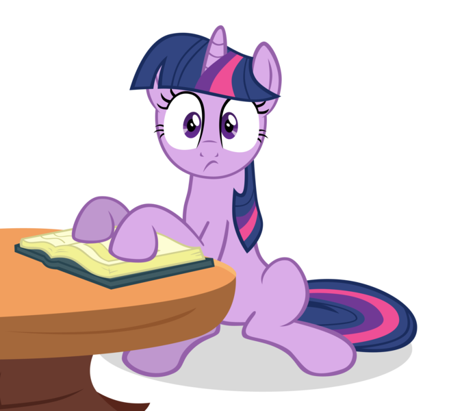 Size: 3500x3200 | Tagged: safe, artist:mrlolcats17, derpibooru import, twilight sparkle, pony, unicorn, a friend in deed, book, female, hooves, horn, looking at you, mare, simple background, sitting, solo, table, transparent background, unicorn twilight, vector