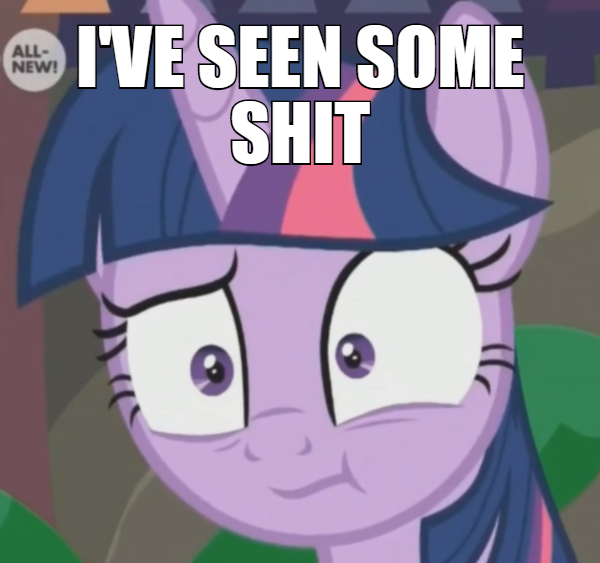 Size: 600x563 | Tagged: safe, derpibooru import, edit, edited screencap, screencap, twilight sparkle, twilight sparkle (alicorn), alicorn, pony, the point of no return, :t, caption, cropped, female, i've seen some shit, image macro, impact font, mare, meme, reaction image, solo, text, twilight sparkle is best facemaker, vulgar, wide eyes