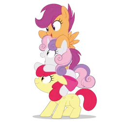 Size: 1728x1761 | Tagged: safe, artist:mn27, color edit, derpibooru import, edit, editor:deserter, apple bloom, scootaloo, sweetie belle, earth pony, pony, unicorn, adorabloom, bow, colored, cute, cutealoo, cutie mark crusaders, diasweetes, female, filly, freckles, hair bow, hip freckles, pony pile, shoulder freckles, simple background, smiling, tower of pony, transparent background, trio