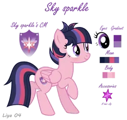 Size: 1024x966 | Tagged: safe, artist:liya04, derpibooru import, oc, oc:sky sparkle, pegasus, pony, female, mare, offspring, parent:flash sentry, parent:twilight sparkle, parents:flashlight, reference sheet, simple background, solo, transparent background