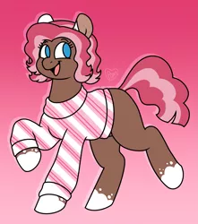 Size: 2165x2444 | Tagged: safe, artist:sandwichbuns, derpibooru import, oc, oc:gingerbread, earth pony, pony, clothes, female, gradient background, mare, solo, sweater, unmoving plaid