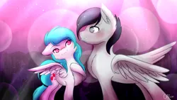 Size: 1920x1080 | Tagged: safe, artist:cottonheart05, derpibooru import, oc, oc:cotton heart, unofficial characters only, hippogriff, pegasus, pony, female, flirting, hippogriff oc, in love, male, oc x oc, shipping, straight