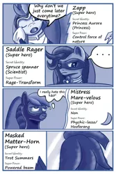 Size: 1000x1500 | Tagged: safe, artist:theunconsistentone, derpibooru import, masked matter-horn, mistress marevelous, saddle rager, zapp, pony, comic:a hero no more, comic, mask, meeting, power ponies