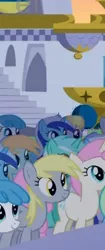 Size: 169x403 | Tagged: safe, derpibooru import, screencap, derpy hooves, lightning bolt, lyra heartstrings, minuette, orange box, twinkleshine, white lightning, pony, the cutie mark chronicles, background pony, cropped, crowd, multeity, summer sun celebration