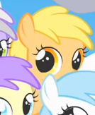 Size: 134x163 | Tagged: safe, derpibooru import, screencap, alula, cotton cloudy, mango dash, pony, the cutie mark chronicles, background pony, cropped, female, filly, foal, looking at you, picture for breezies, solo focus