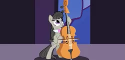 Size: 615x298 | Tagged: safe, derpibooru import, octavia melody, earth pony, pony, bipedal, bow (instrument), cello, female, hoof hold, mare, musical instrument, playing instrument, solo