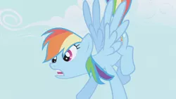 Size: 1280x720 | Tagged: safe, derpibooru import, screencap, rainbow dash, pegasus, pony, applebuck season, female, flying, mare, solo