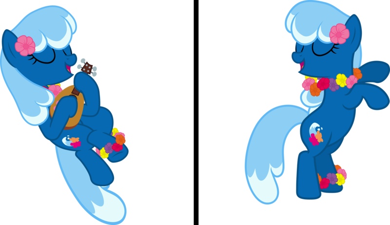 Size: 4000x2304 | Tagged: safe, artist:pilot231, derpibooru import, oc, oc:sea foam ep, unofficial characters only, earth pony, pony, female, flower, flower on ear, hula, hula dance, lei, mare, musical instrument, simple background, transparent background, ukulele, vector, wreath