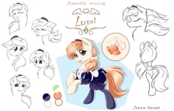 Size: 5500x3500 | Tagged: safe, artist:dreamweaverpony, derpibooru import, oc, oc:lumi, unofficial characters only, pony, unicorn, beautiful, blushing, cheek fluff, clothes, color palette, cute, expressions, eyelashes, eyes closed, female, fluffy, freckles, grin, hooves in air, looking at you, maid, maid headdress, mare, neck fluff, profile, raised hoof, raised hooves, rear view, rearing, reference sheet, side, sketch, smiling, socks, solo, surprised, tied, tongue out
