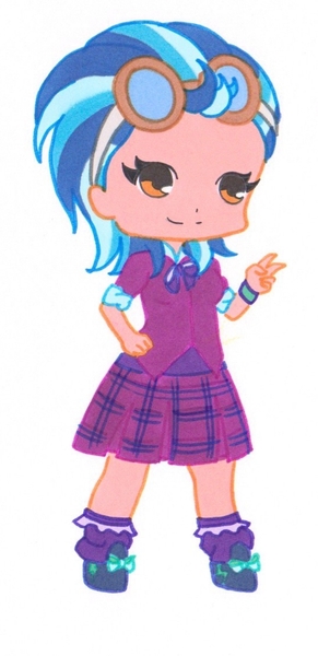 Size: 549x1132 | Tagged: safe, artist:ocean-drop, derpibooru import, indigo zap, equestria girls, chibi, clothes, cropped, crystal prep academy uniform, cute, goggles, looking at you, school uniform, simple background, smiling, solo, white background, zapabetes