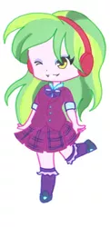 Size: 550x1132 | Tagged: safe, artist:ocean-drop, derpibooru import, lemon zest, equestria girls, chibi, clothes, cropped, crystal prep academy uniform, cute, headphones, looking at you, one eye closed, school uniform, simple background, smiling, solo, white background, wink, zestabetes